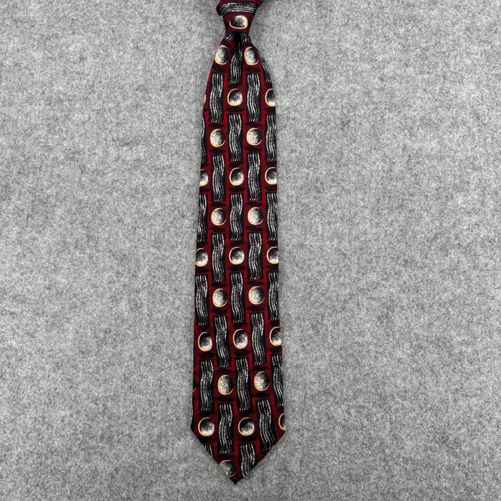 Jefferson Necktie Mens OS Geometric Abstract Red Black White Silk EUC